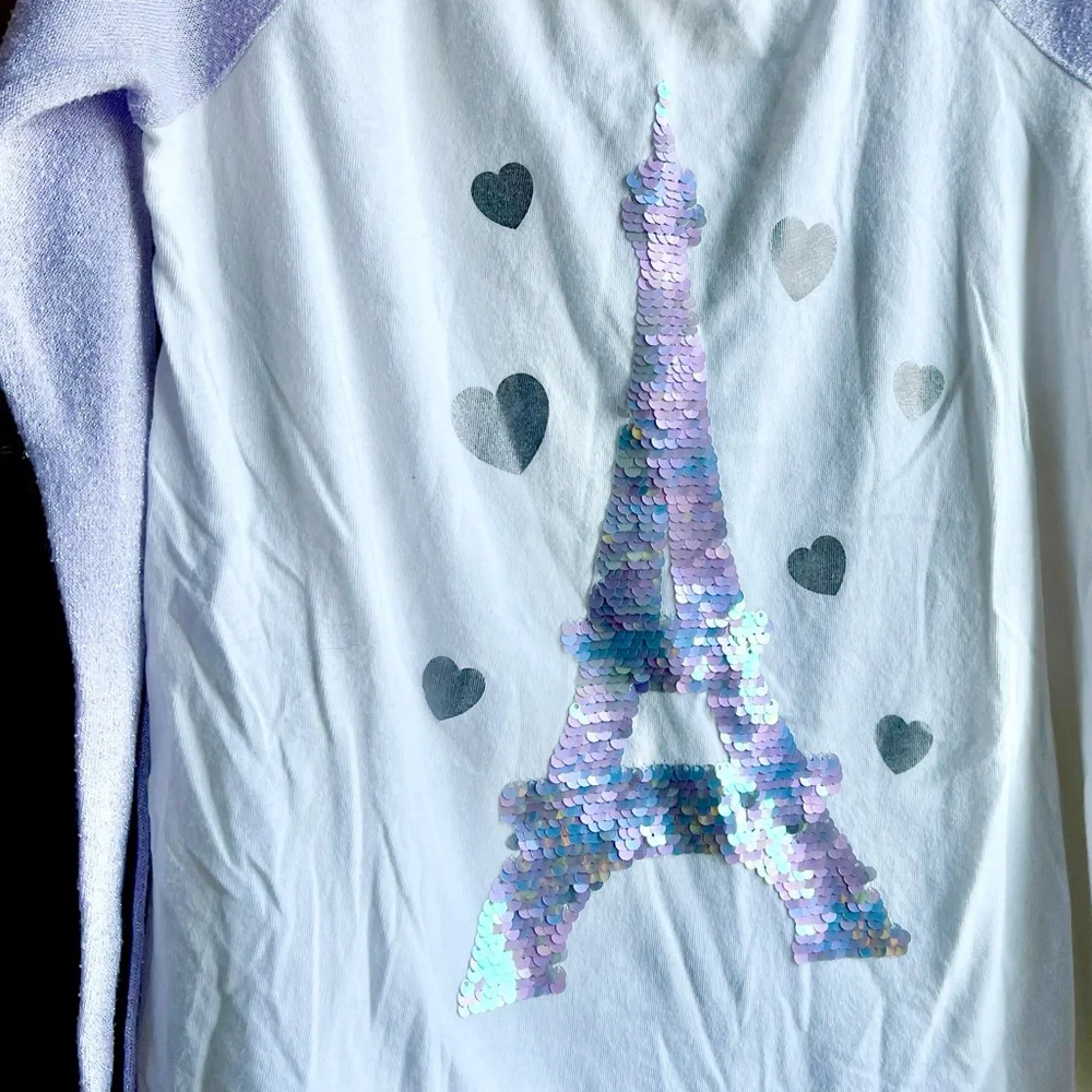 Justice Paris sequin Eiffel Tower with metallic shine sleeves
